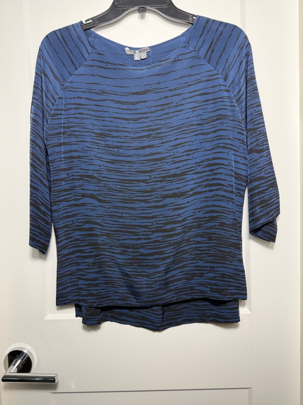 Vince Blue and Black Striped-Print Silk Top